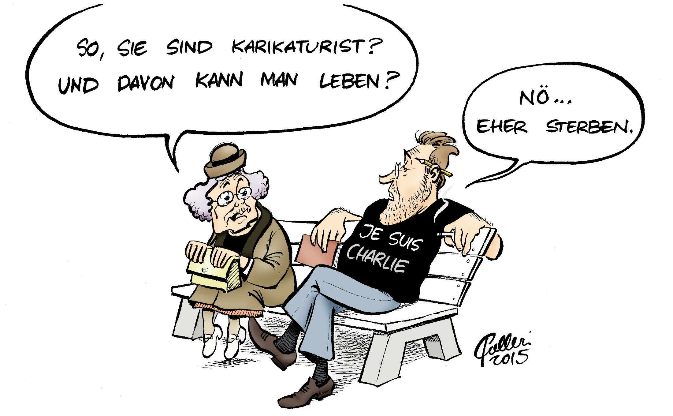 Karikatur über das Leben der Satiriker.